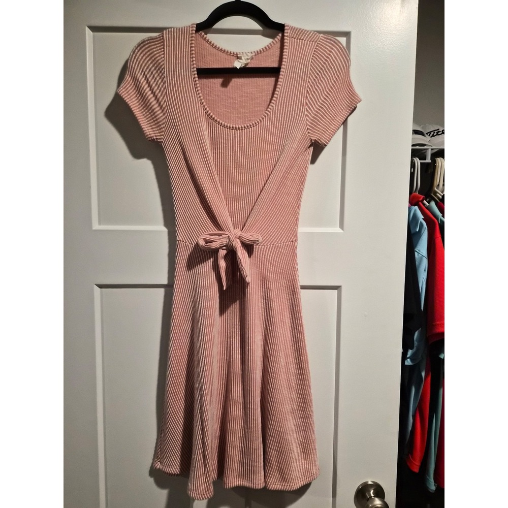 Women's Pink Striped Tie-Front Knit Mini Dress